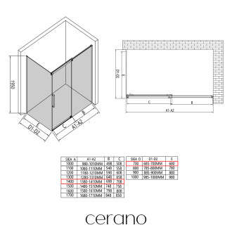 CERANO - Sprchový kout Lantono - pravá - 8 mm - Soft-Close - chrom, mléčné sklo - 140x70 cm - posuvný