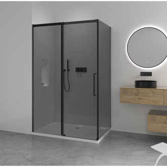 CERANO - Sprchový kout Lantono L/P - 8 mm - Soft-Close - černá matná, grafitové sklo - 100x100x195 cm - posuvný