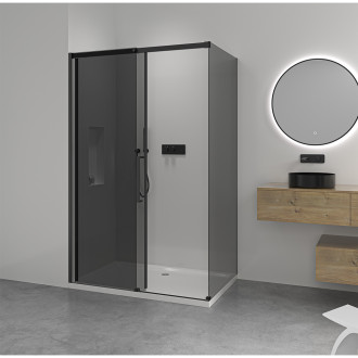 CERANO - Sprchový kout Lantono L/P - 8 mm - Soft-Close - černá matná, grafitové sklo - 110x80x195 cm - posuvný