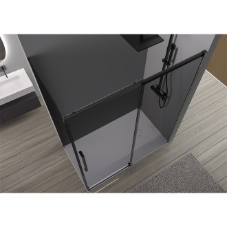 CERANO - Sprchový kout Lantono L/P - 8 mm - Soft-Close - černá matná, grafitové sklo - 140x70x195 cm - posuvný