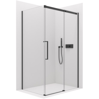 CERANO - Sprchový kout Lantono L/P - 8 mm - Soft-Close - černá matná, transparentní sklo - 130x100x195 cm - posuvný