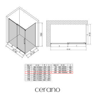 CERANO - Sprchový kout Lantono L/P - 8 mm - Soft-Close - chrom, transparentní sklo - 130x100x195 cm - posuvný