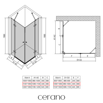 CERANO - Sprchový kout Marino Duo L/P - 6 mm - chrom, transparentní sklo - 110x100x190 cm - pantový