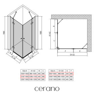 CERANO - Sprchový kout Marino Duo L/P - 6 mm - chrom, transparentní sklo - 110x90x190 cm - pantový