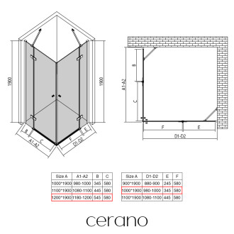 CERANO - Sprchový kout Marino Duo L/P - 6 mm - chrom, transparentní sklo - 120x100x190 cm - pantový