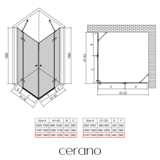 CERANO - Sprchový kout Marino Duo L/P - 6 mm - chrom, transparentní sklo - 120x110x190 cm - pantový