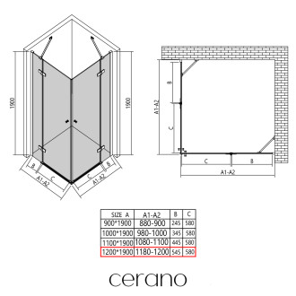 CERANO - Sprchový kout Marino Duo L/P - 6 mm - chrom, transparentní sklo - 120x120x190 cm - pantový