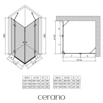CERANO - Sprchový kout Marino Duo L/P - 6 mm - chrom, transparentní sklo - 120x90x190 cm - pantový