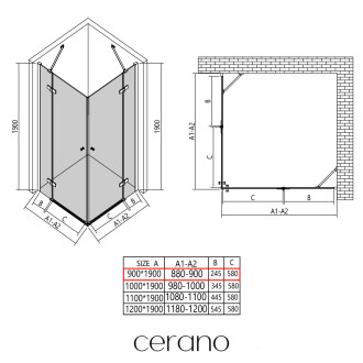 CERANO - Sprchový kout Marino Duo L/P - 6 mm - chrom, transparentní sklo - 90x90x190 cm - pantový