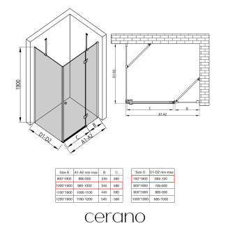 CERANO Sprchový kout Marino L/P černá matná, transp.sklo 100x70 cm křídlový CER-422868