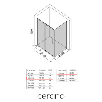 CERANO - Sprchový kout Orlano L/P - 5 mm - černá matná, transparentní sklo - 100x70x195 cm - posuvný