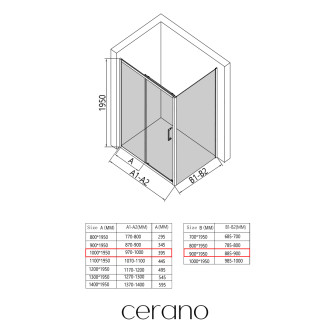 CERANO - Sprchový kout Orlano L/P - 5 mm - černá matná, transparentní sklo - 100x90x195 cm - posuvný
