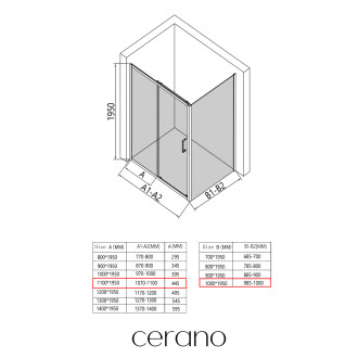 CERANO - Sprchový kout Orlano L/P - 5 mm - černá matná, transparentní sklo - 110x100x195 cm - posuvný