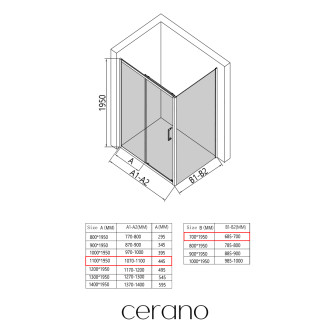 CERANO - Sprchový kout Orlano L/P - 5 mm - černá matná, transparentní sklo - 110x70x195 cm - posuvný