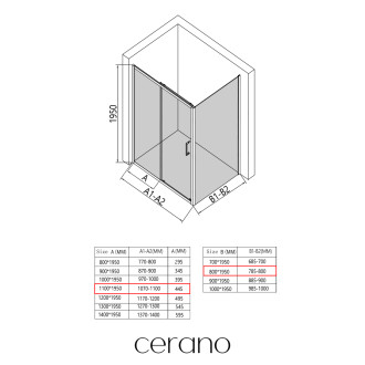 CERANO - Sprchový kout Orlano L/P - 5 mm - černá matná, transparentní sklo - 110x80x195 cm - posuvný