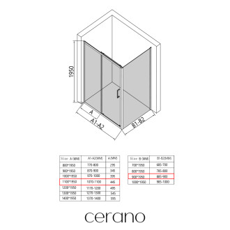 CERANO - Sprchový kout Orlano L/P - 5 mm - černá matná, transparentní sklo - 110x90x195 cm - posuvný