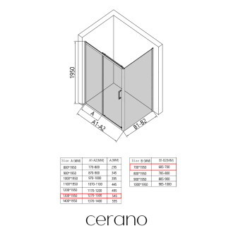CERANO - Sprchový kout Orlano L/P - 5 mm - černá matná, transparentní sklo - 130x70x195 cm - posuvný