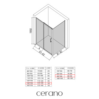 CERANO - Sprchový kout Orlano L/P - 5 mm - černá matná, transparentní sklo - 130x90x195 cm - posuvný