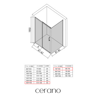 CERANO - Sprchový kout Orlano L/P - 5 mm - černá matná, transparentní sklo - 140x70x195 cm - posuvný