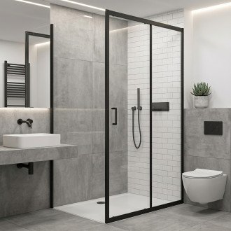 CERANO - Sprchový kout Orlano L/P - 5 mm - černá matná, transparentní sklo - 140x90x195 cm - posuvný