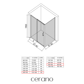 CERANO - Sprchový kout Orlano L/P - 5 mm - černá matná, transparentní sklo - 140x90x195 cm - posuvný
