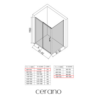 CERANO - Sprchový kout Orlano L/P - 5 mm - černá matná, transparentní sklo - 80x100x195 cm - posuvný