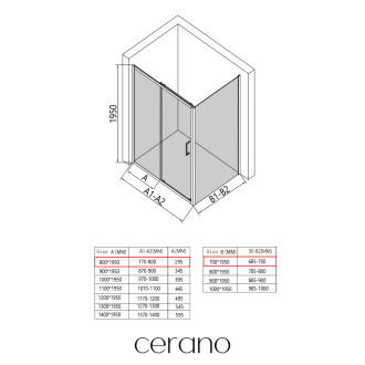 CERANO - Sprchový kout Orlano L/P - 5 mm - černá matná, transparentní sklo - 80x70x195 cm - posuvný