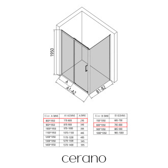 CERANO - Sprchový kout Orlano L/P - 5 mm - černá matná, transparentní sklo - 80x80x195 cm - posuvný