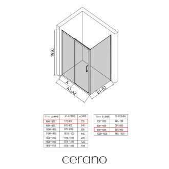 CERANO - Sprchový kout Orlano L/P - 5 mm - černá matná, transparentní sklo - 80x90x195 cm - posuvný
