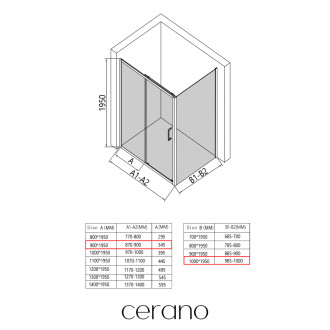 CERANO - Sprchový kout Orlano L/P - 5 mm - černá matná, transparentní sklo - 90x100x195 cm - posuvný