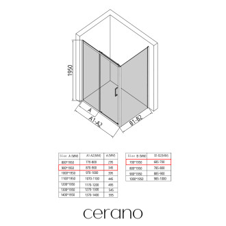 CERANO - Sprchový kout Orlano L/P - 5 mm - černá matná, transparentní sklo - 90x70x195 cm - posuvný