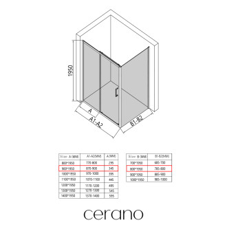 CERANO - Sprchový kout Orlano L/P - 5 mm - černá matná, transparentní sklo - 90x80x195 cm - posuvný