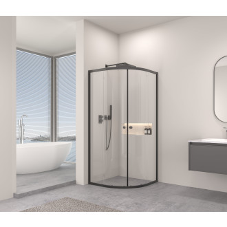 CERANO - Sprchový kout Orso L/P - 5 mm - čtvrtkruh - R550 - černá, transparentní sklo - 80x80x195 cm - posuvný