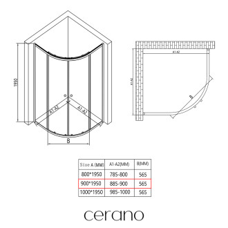 CERANO - Sprchový kout Orso L/P - 5 mm - čtvrtkruh - R550 - chrom, transparentní sklo - 90x90x195 cm - posuvný
