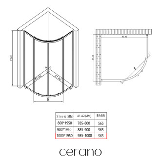 CERANO - Sprchový kout Orso L/P - 6 mm - čtvrtkruh - R550 - černá, transparentní sklo - 100x100x195 cm - posuvný
