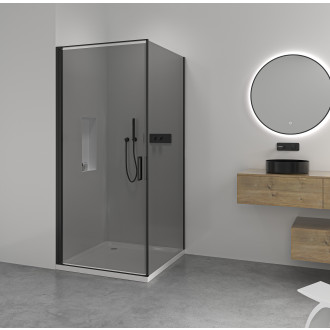 CERANO - Sprchový kout Porte L/P - 8 mm - černá matná, grafitové sklo - 80x100x195 cm - otočný
