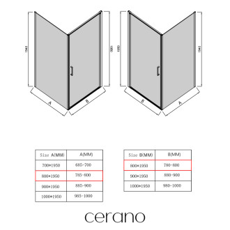 CERANO - Sprchový kout Porte L/P - 8 mm - černá matná, grafitové sklo - 80x80x195 cm - otočný