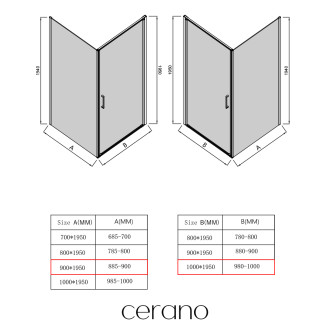 CERANO - Sprchový kout Porte L/P - 8 mm - černá matná, grafitové sklo - 90x100x195 cm - otočný