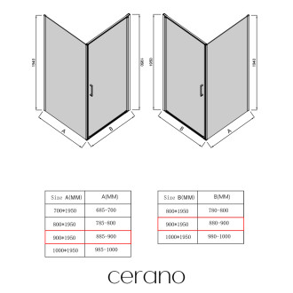 CERANO - Sprchový kout Porte L/P - 8 mm - černá matná, grafitové sklo - 90x90x195 cm - otočný