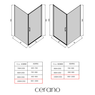 CERANO - Sprchový kout Porte L/P - 8 mm - černá matná, transparentní sklo - 100x100x195 cm - otočný