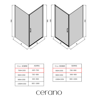 CERANO - Sprchový kout Porte L/P - 8 mm - černá matná, transparentní sklo - 80x70x195 cm - otočný
