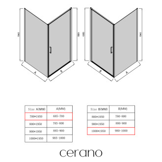 CERANO - Sprchový kout Porte L/P - 8 mm - chrom, transparentní sklo - 100x70x195 cm - otočný
