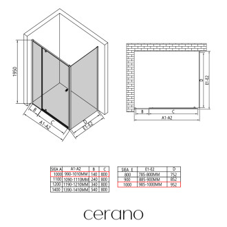 CERANO - Sprchový kout Santini L/P - 6 mm - černá matná, transparentní sklo - 100x100x195 cm - pivotový