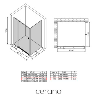 CERANO - Sprchový kout Santini L/P - 6 mm - černá matná, transparentní sklo - 120x100x195 cm - pivotový