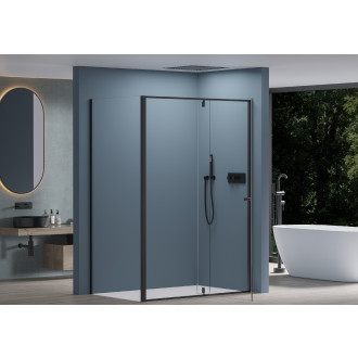 CERANO - Sprchový kout Santini L/P - 6 mm - černá matná, transparentní sklo - 140x100x195 cm - pivotový