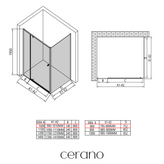 CERANO - Sprchový kout Santini L/P - 6 mm - chrom, transparentní sklo - 100x80x195 cm - pivotový