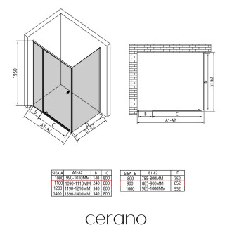 CERANO - Sprchový kout Santini L/P - 6 mm - chrom, transparentní sklo - 110x90x195 cm - pivotový