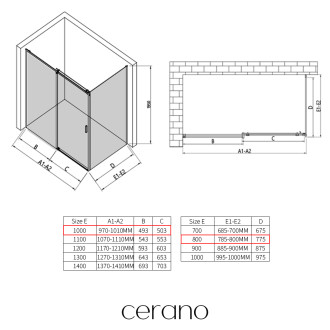 CERANO - Sprchový kout Santoro - levá - 6 mm - černá matná, mléčné sklo - 100x80 cm - posuvný