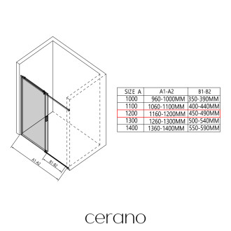 CERANO - Sprchový kout Santoro - levá - 6 mm - černá matná, mléčné sklo - 120x90 cm - posuvný