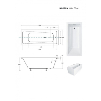 BESCO vana MODERN SLIM 180 (1800x700 mm), bez nožiček VANMOD18SLIM
